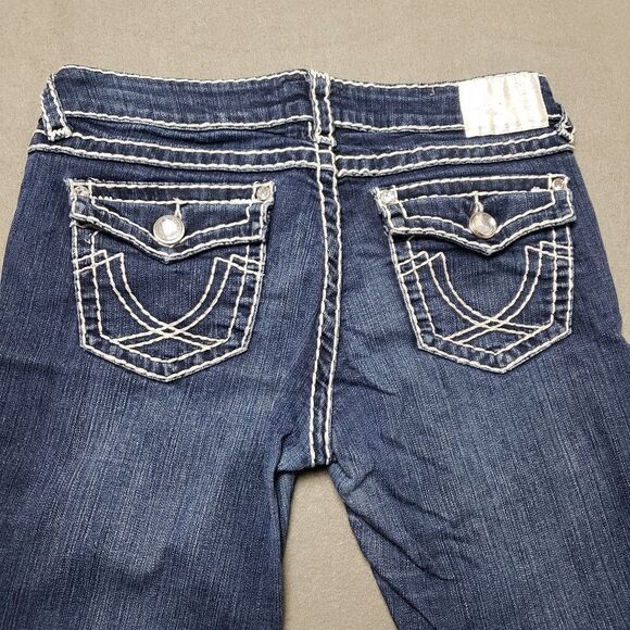 L.A. IDOL Thick Stitching Bling SKINNY JEANS sz 9 / 31 CRYSTAL STUDS Flap pocket - Picture 2 of 16